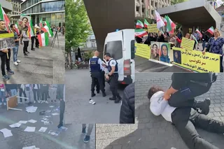 حمله مزدوران رژيم آخوندي به اكسيون هواداران مجاهدين در بروكسل در حمايت از قيام مردم آبادان
